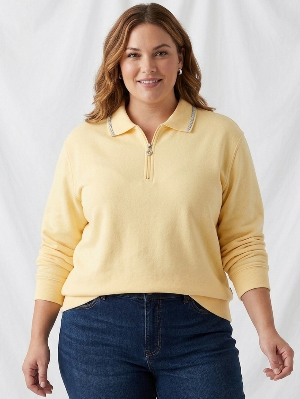 Drapers & Damons Women's Yellow Collared Quarter Zip Sweater Size Large EUC